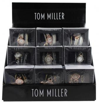 Tom Miller Damen Armbanduhr Geschenkset mit Armband Schmuckset in schwarzer Box,